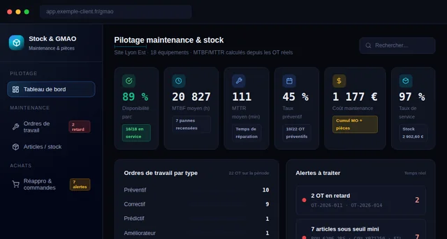 Capture de la maquette interactive gestion des stocks et GMAO
